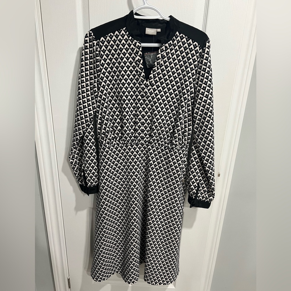 eShakti Geometric Black and White Long Sleeve Dress